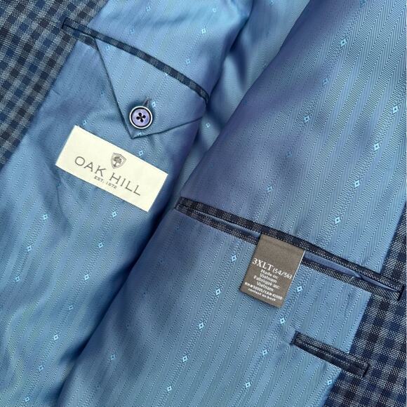 Oak Hill Denim Plaid Sport Coat Classic Double Button Single Breast Blazer 3XLT - Picture 3 of 11